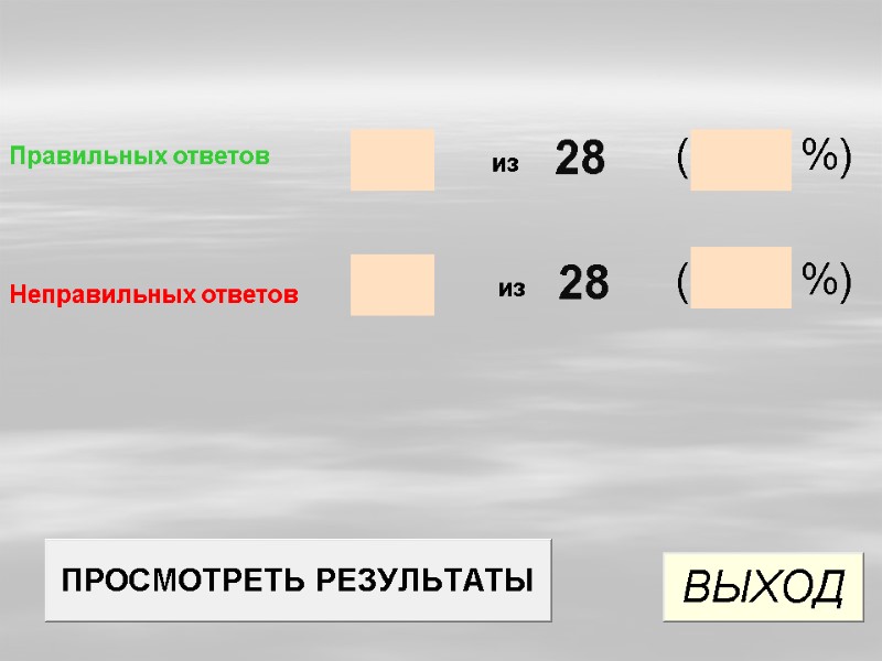 Правильных ответов Неправильных ответов % ( ) из 28 % ( ) из 28